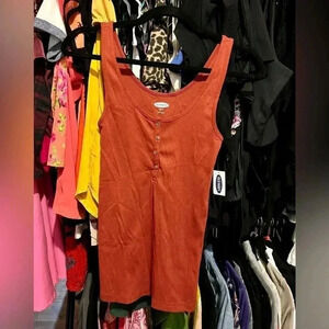 🤑 NWT Burnt Umber Orange Brown Henley Tank Top Old Navy